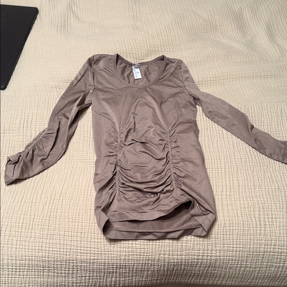 Adidas by Stella McCartney Chic Ruched Long Sleeve Athletic Top in Taupe